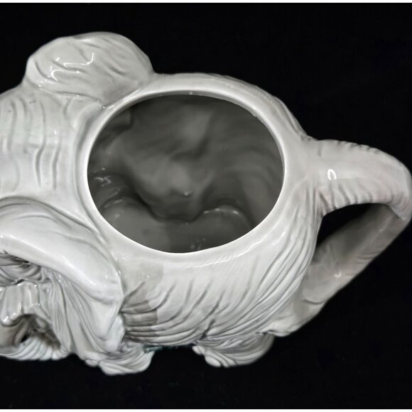 Elephant-Themed Ceramic Teapot With Monkey Lid In Glossy Gray Finish - Picture 5 of 10